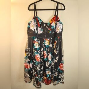 Torrid Black Floral Embroidered Midi Dress